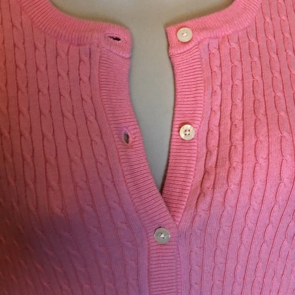 NEW!! Lilly Pulitzer pink cotton sweater cable knit design NWT cardigan sz. Lrg - Picture 2 of 6